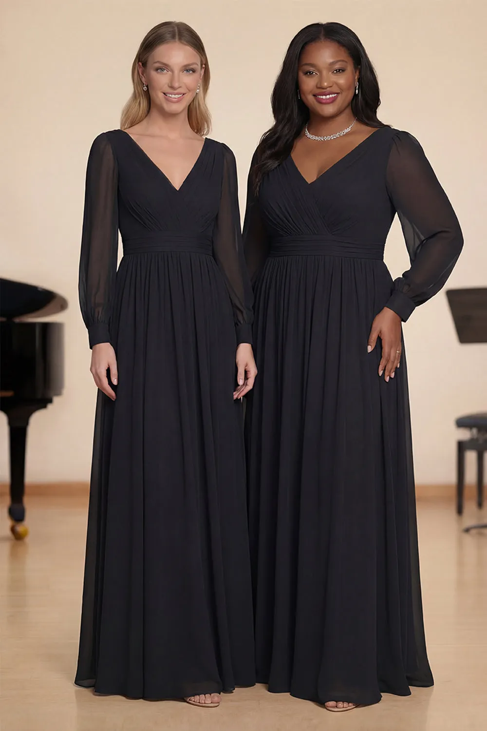 Black Chiffon Long Sleeves A-Line Choir Dress sold by Zapaka