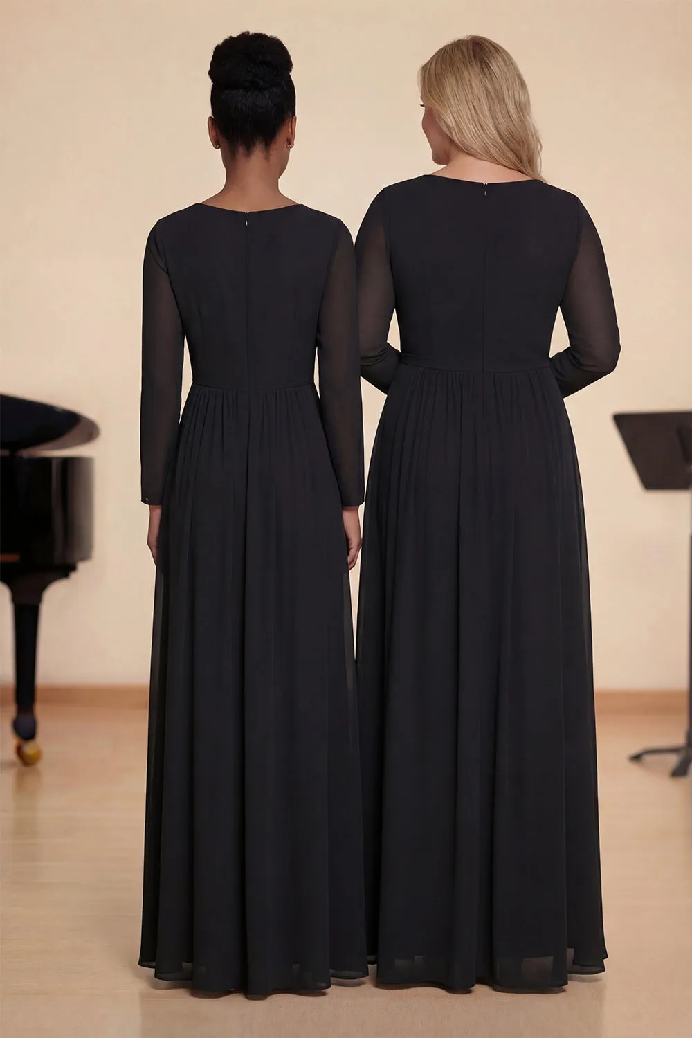 Black A Line Long Sleeves Boat Neck Choir Dress with Beading sold by Zapaka product image thumbnail 2