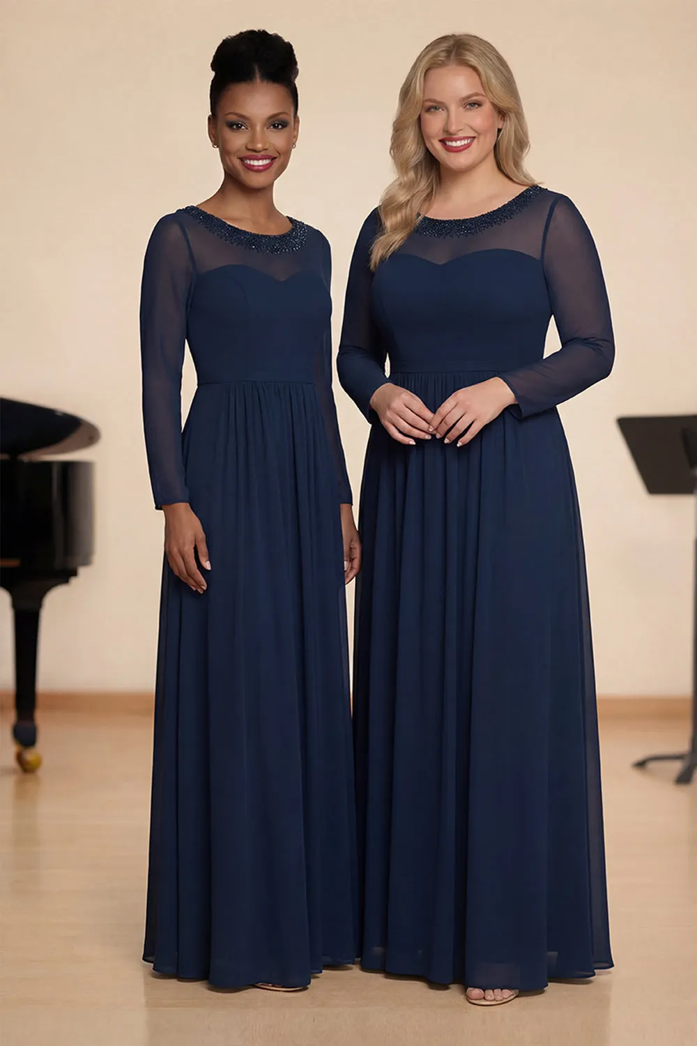 Black A Line Long Sleeves Boat Neck Choir Dress with Beading sold by Zapaka product image thumbnail 3