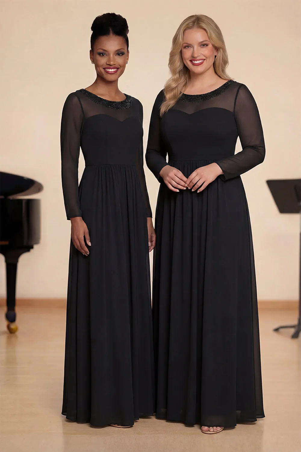 Black A Line Long Sleeves Boat Neck Choir Dress with Beading sold by Zapaka