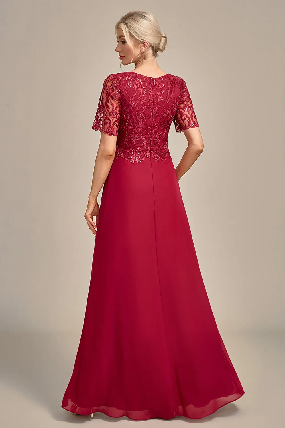 Burgundy A Line Round Neck Long Choir Dress With Sequins sold by Zapaka product image thumbnail 3