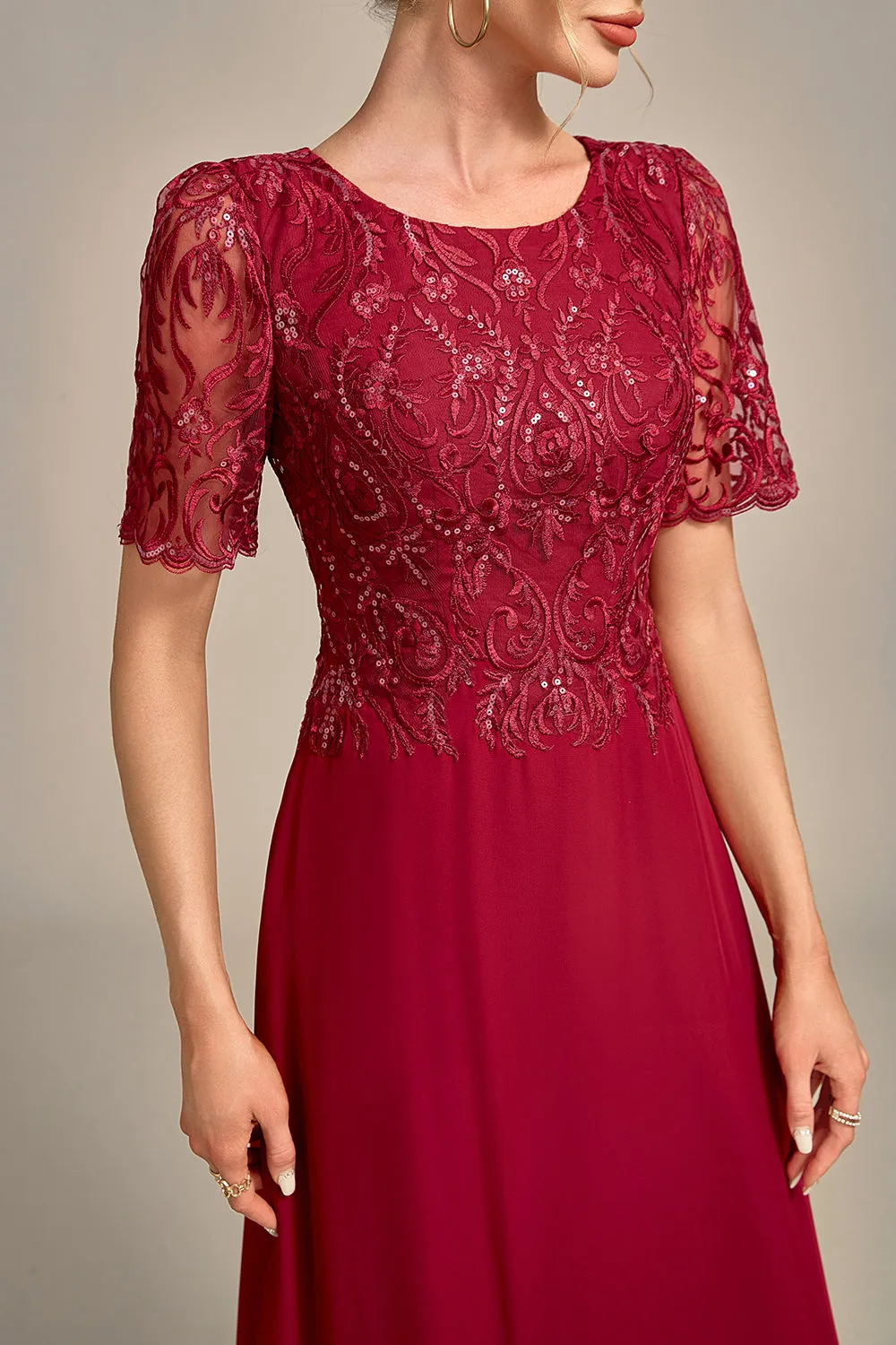 Burgundy A Line Round Neck Long Choir Dress With Sequins sold by Zapaka product image thumbnail 5
