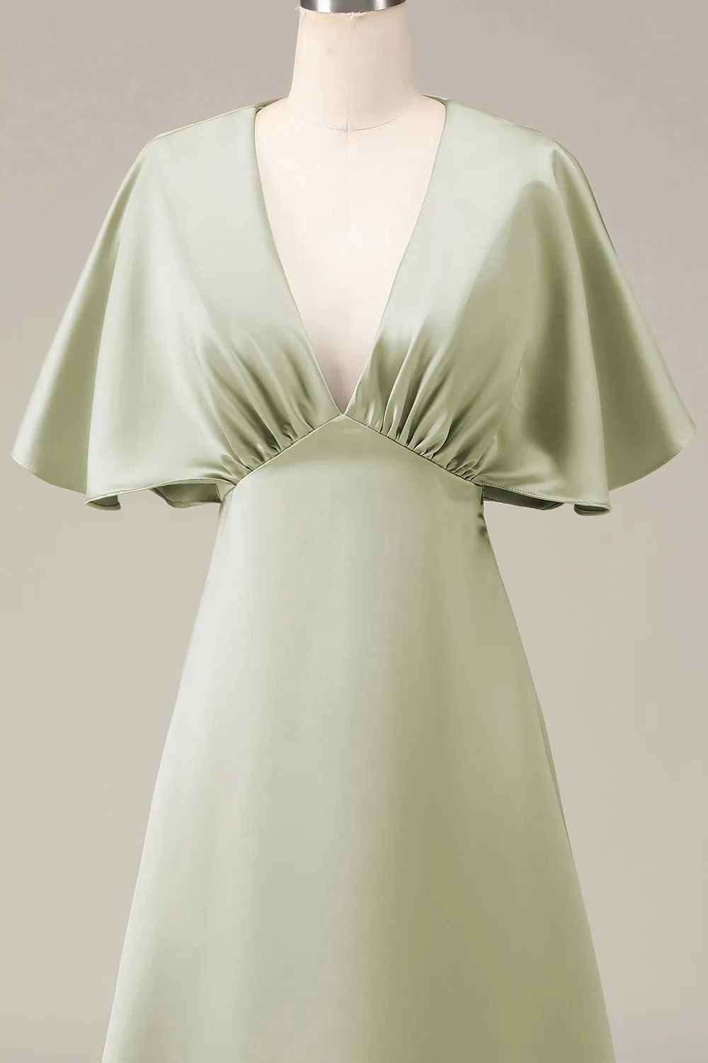 Dusty Sage A-line Satin V-Neck Choir Dress with Flutter Sleeves sold by Zapaka product image thumbnail 5