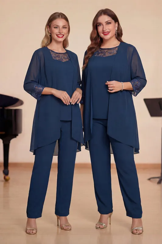 3 Pieces Navy Chiffon Long Sleeves Choir Pant Suits sold by Zapaka