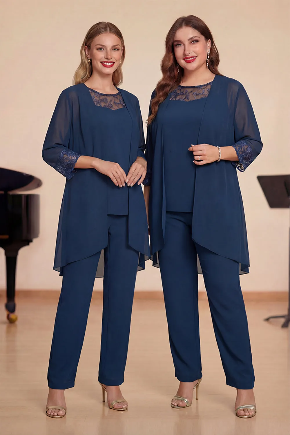 3 Pieces Navy Chiffon Long Sleeves Choir Pant Suits sold by Zapaka
