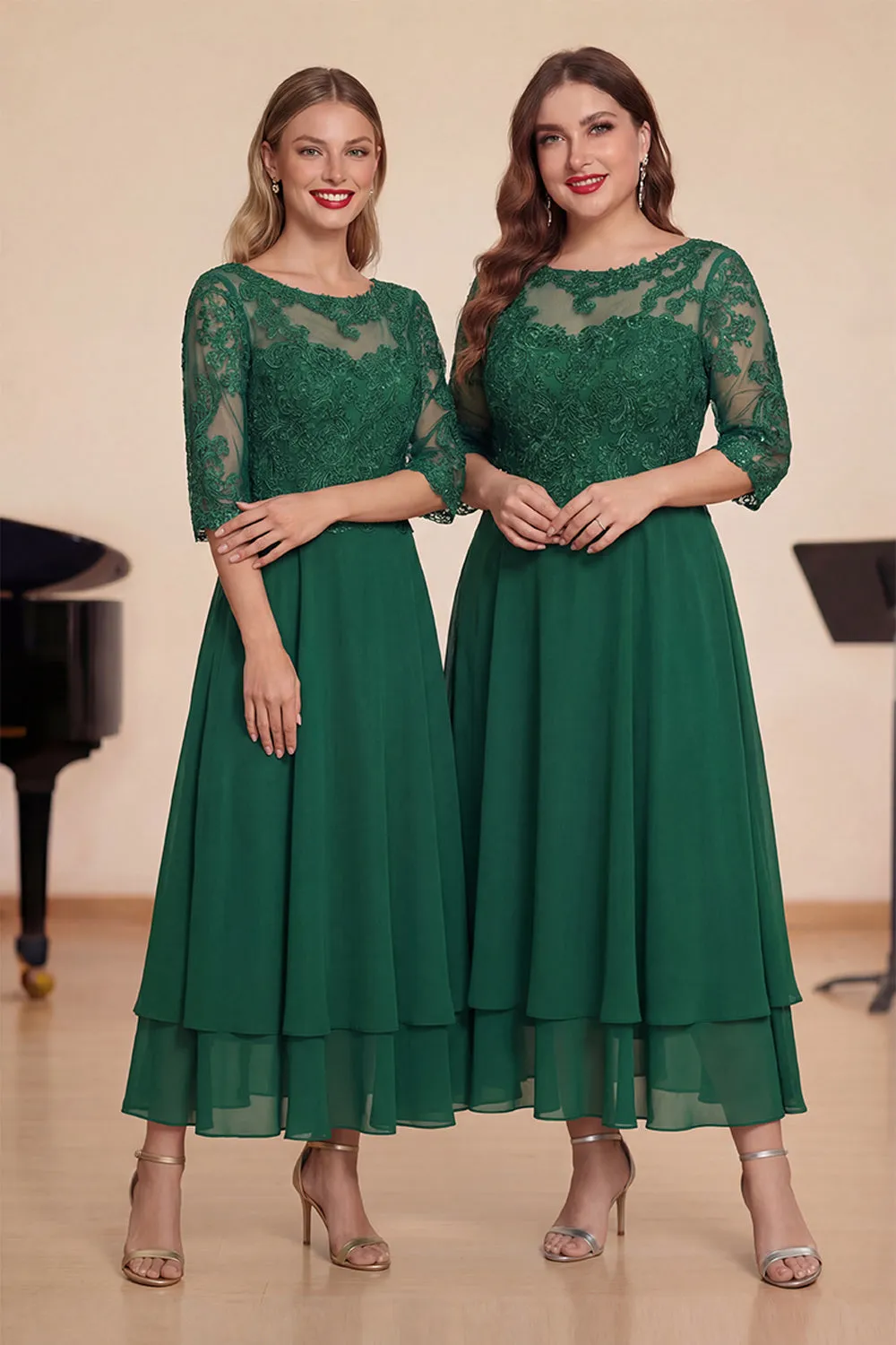 Green A Line Lace Up Back Chiffon Choir Dress with Appliques sold by Zapaka