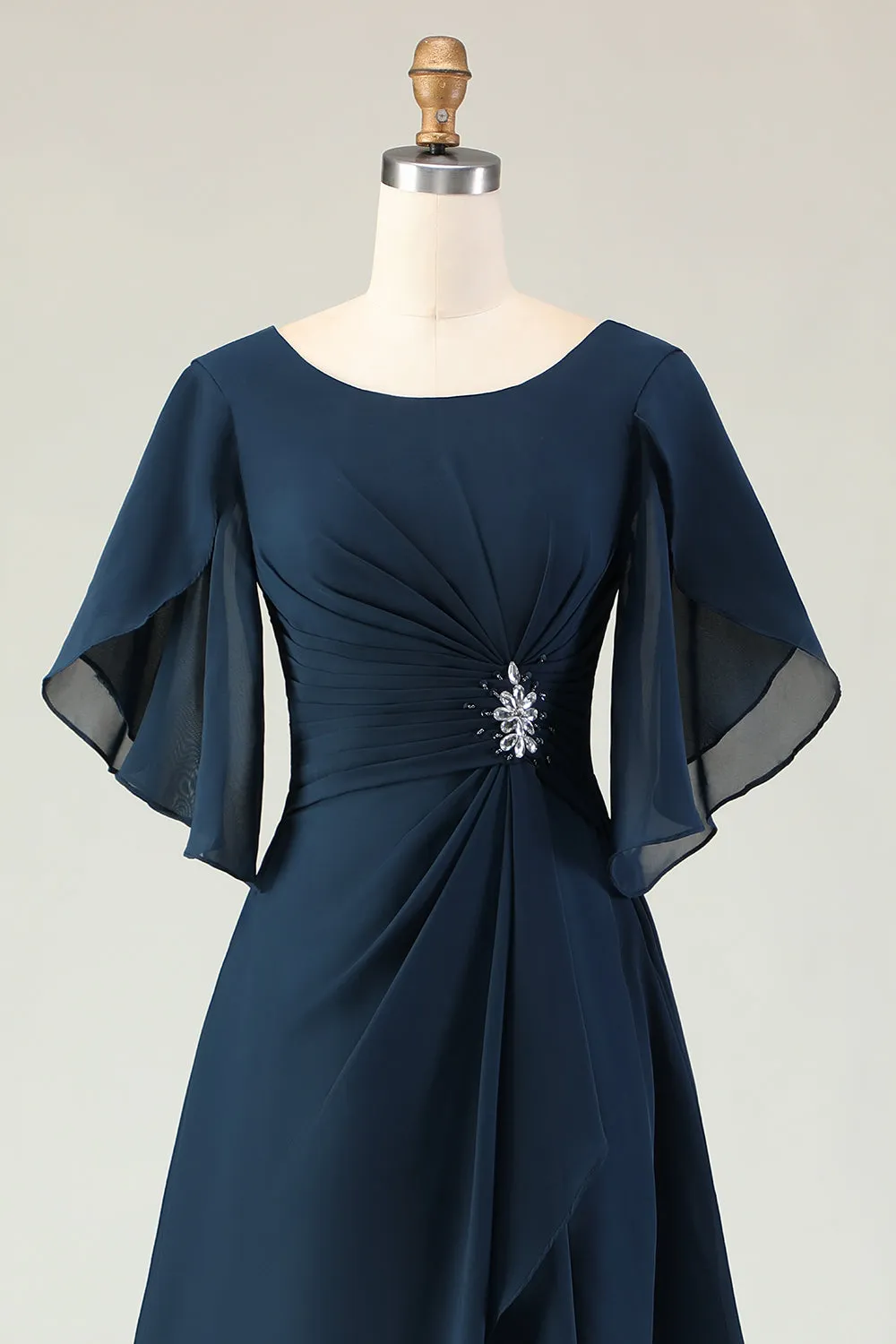 Navy A Line Ruched Chiffon Midi Choir Dress with Beading sold by Zapaka product image thumbnail 5