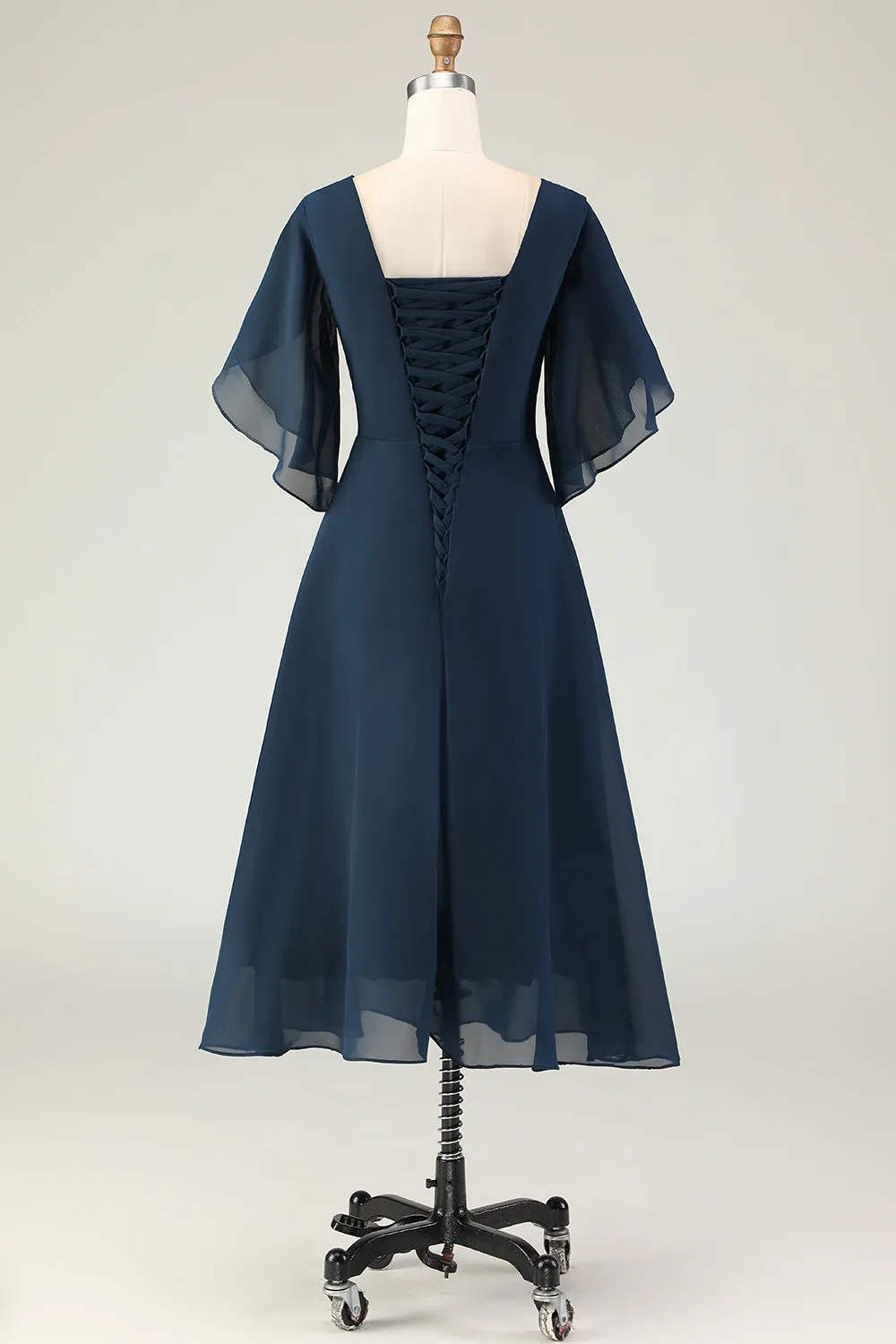 Navy A Line Ruched Chiffon Midi Choir Dress with Beading sold by Zapaka product image thumbnail 3
