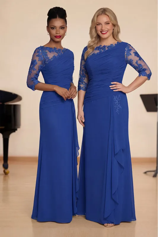 Royal Blue Mermaid Appliqued Ruched Choir Dress with Half Sleeves sold by Zapaka