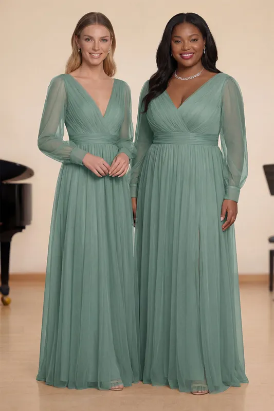 Eucalyptus A Line Long Sleeves V-Neck Choir Dress sold by Zapaka