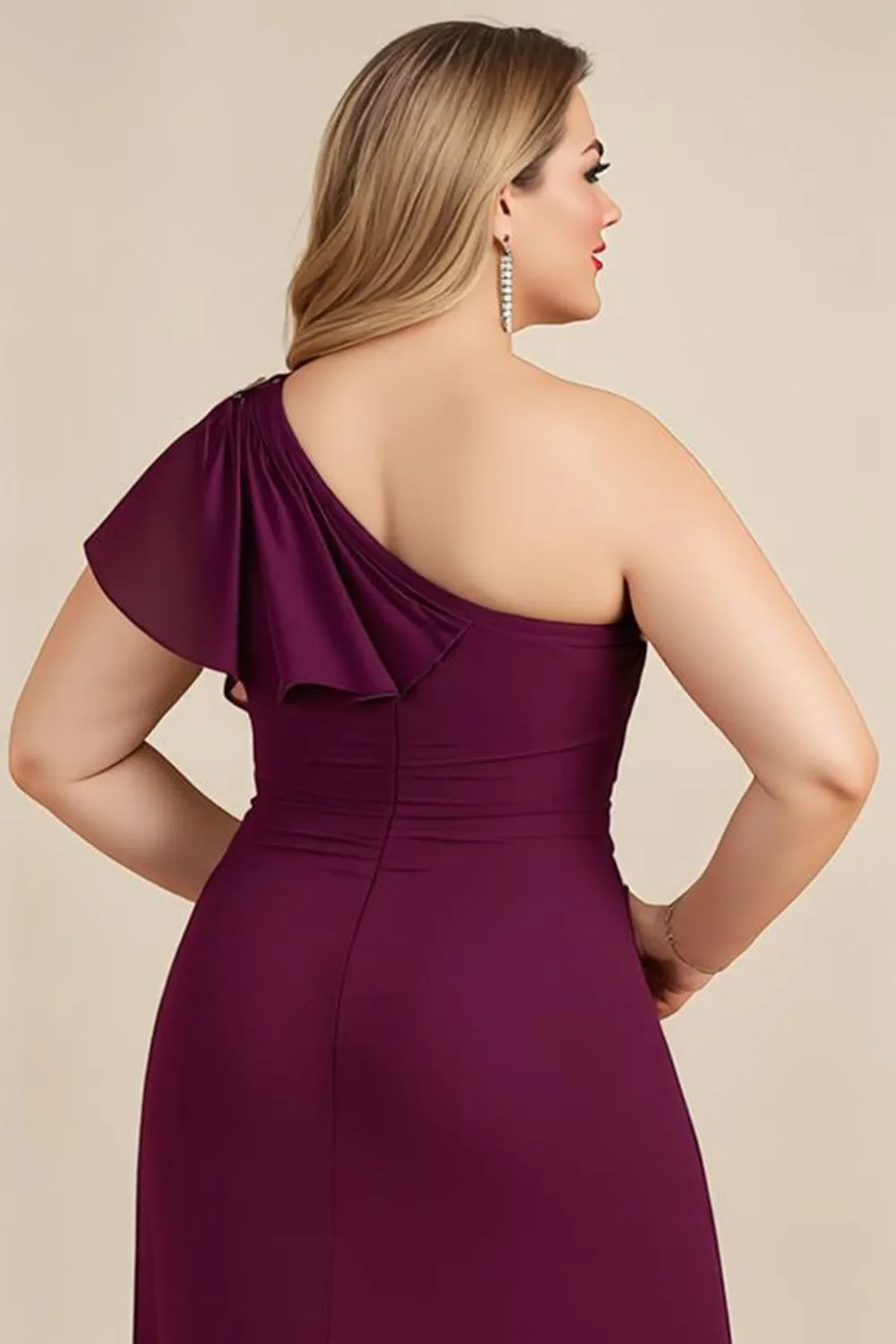 Burgundy One Shoulder A-Line Appliqued Long Chiffon Choir Dress sold by Zapaka product image thumbnail 5