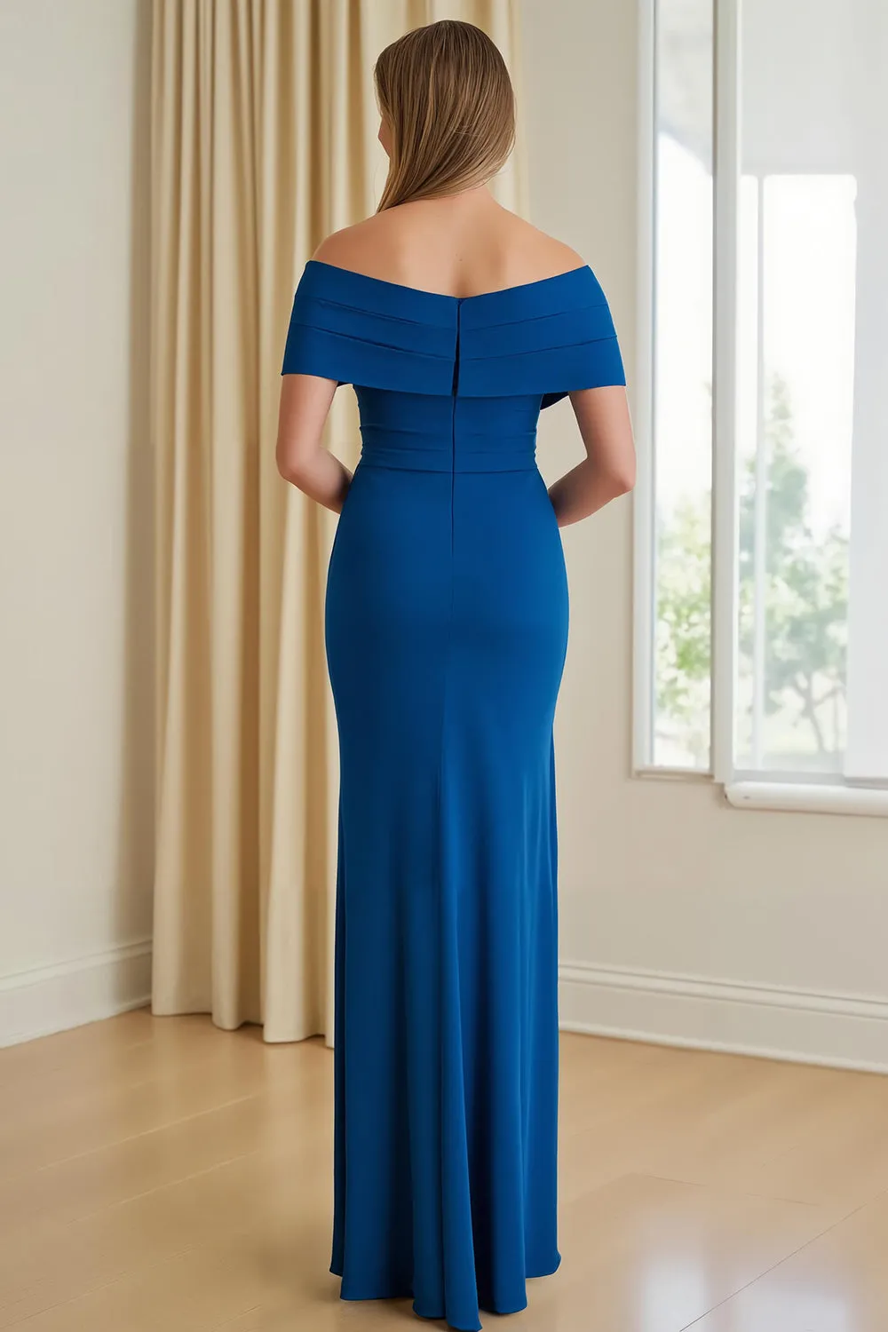 Off The Shoulder Blue Sheath Long Choir Dress with Slit sold by Zapaka product image thumbnail 3