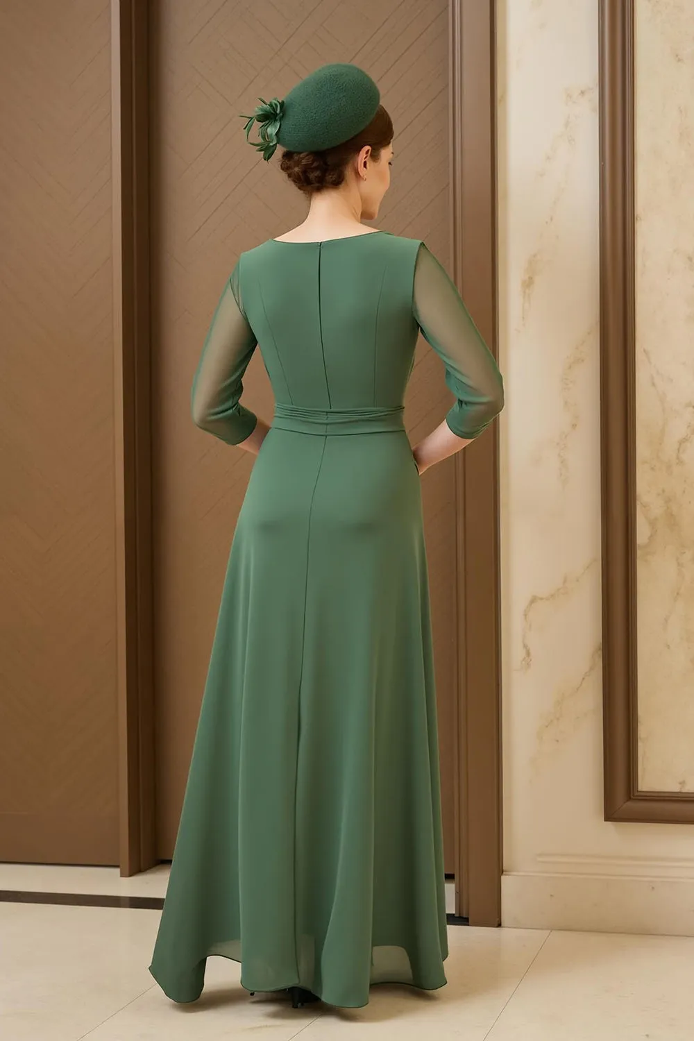 Dark Green A Line Ruched Long Choir Dress with 3/4 Sleeves sold by Zapaka product image thumbnail 3