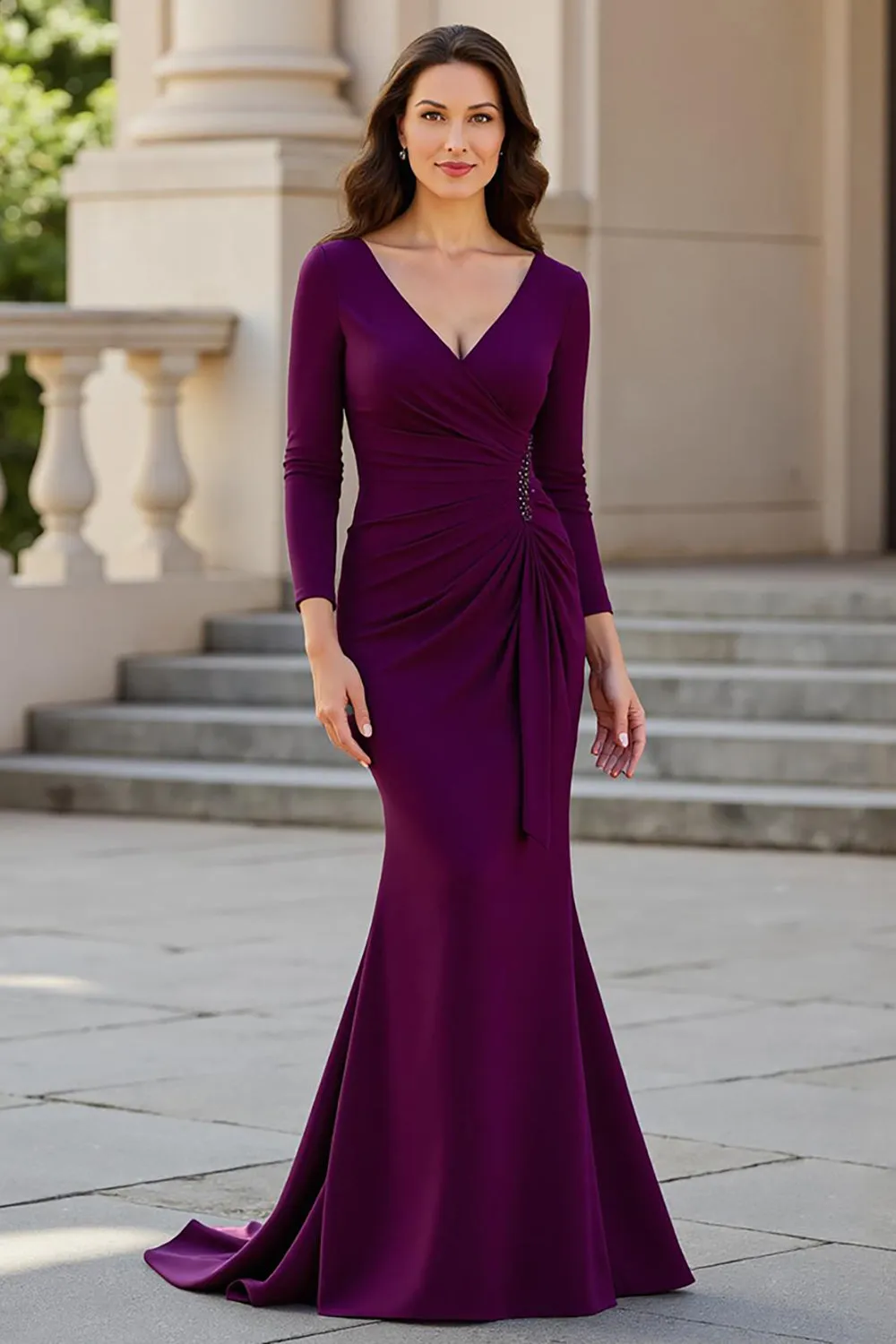 Mermaid Long Sleeves Grape Satin Ruched Choir Dress sold by Zapaka product image thumbnail 2