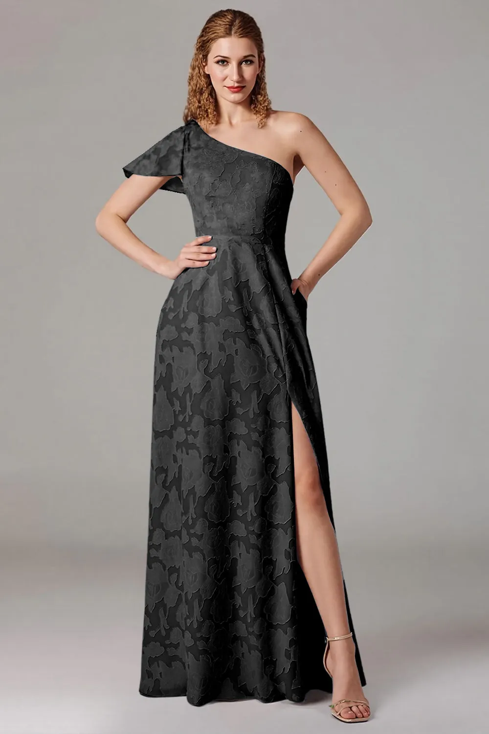One Shoulder Black A-Line Long Choir Dress with Slit sold by Zapaka product image thumbnail 2