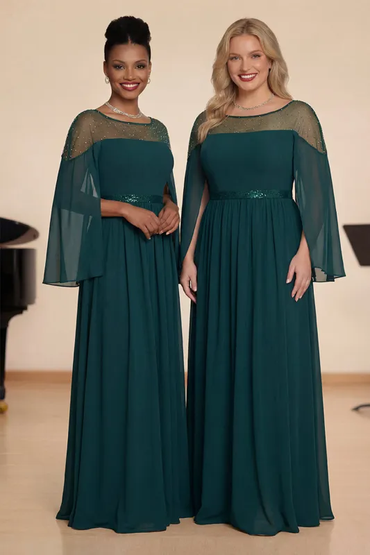 Peacock Blue A-Line Long Sleeves Choir Dress with Beading made by Zapaka