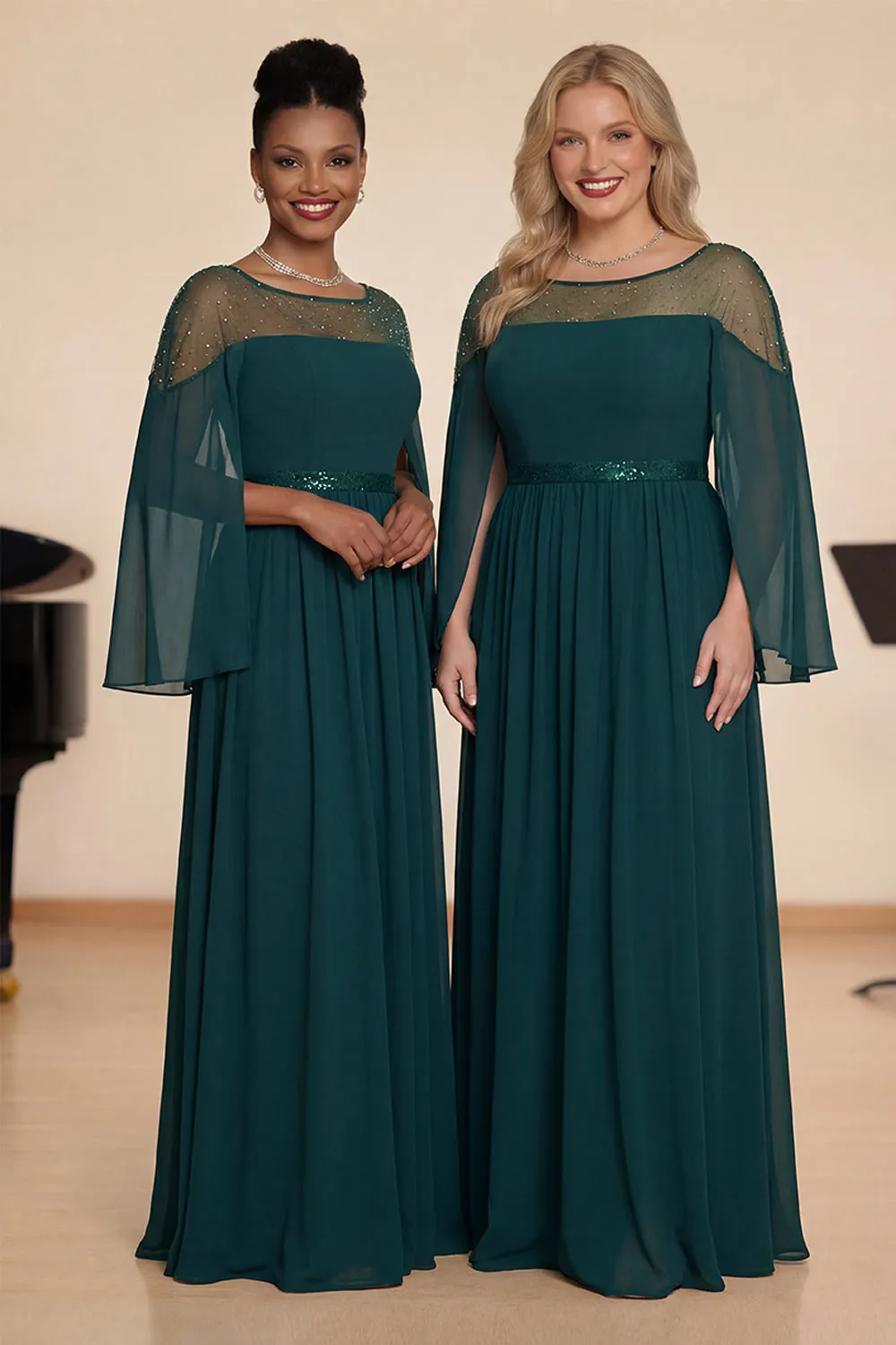 Peacock Blue A-Line Long Sleeves Choir Dress with Beading sold by Zapaka