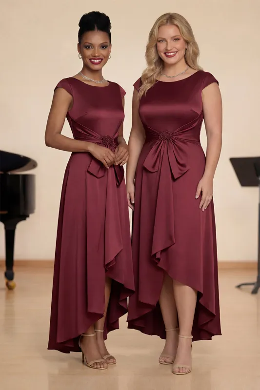 Burgundy Satin A Line Boat Neck Choir Dress with Bow sold by Zapaka