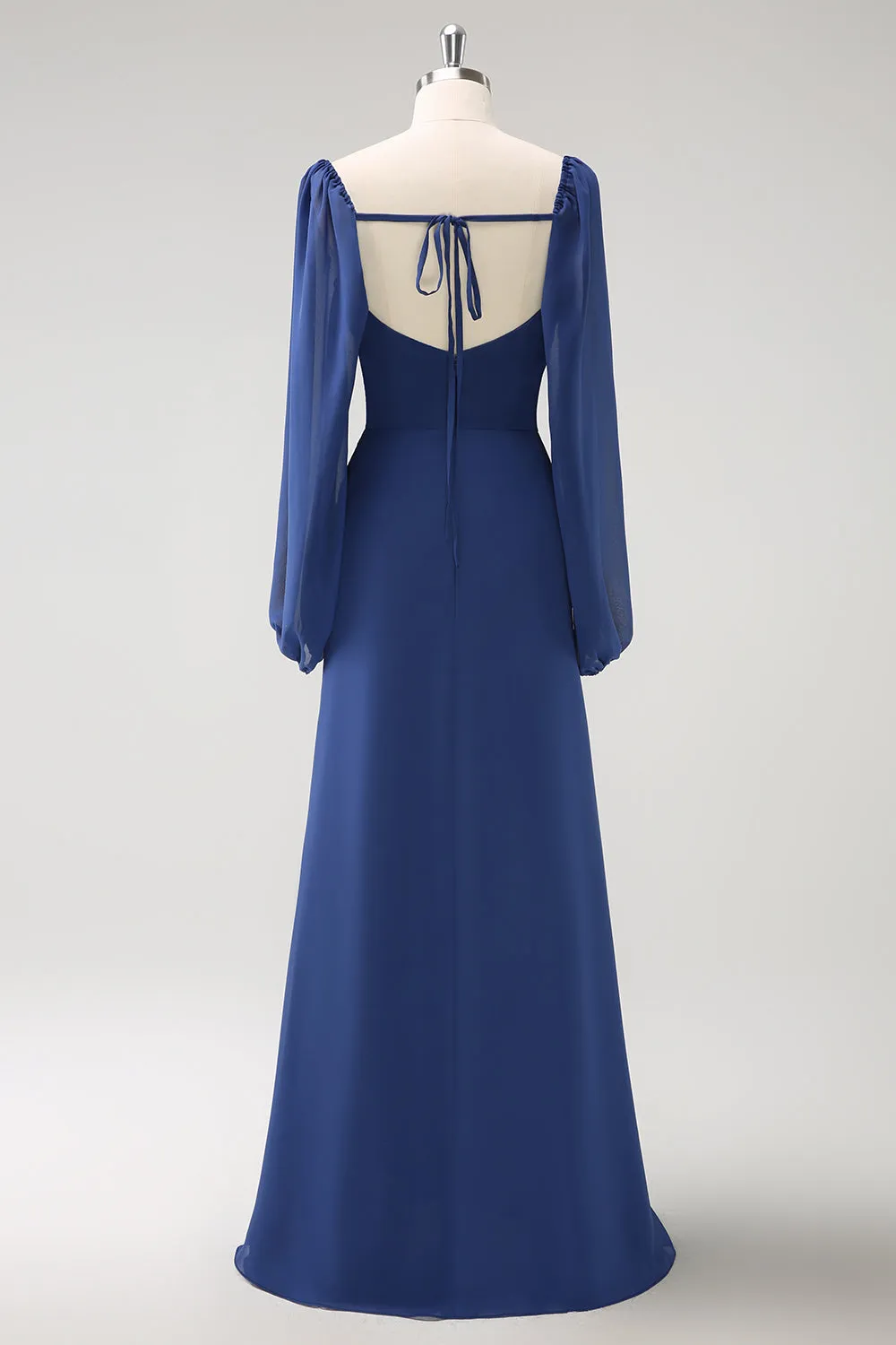 Dark Blue Sheath Corset Chiffon Long Sleeves Long Choir Dress with Slit sold by Zapaka product image thumbnail 3