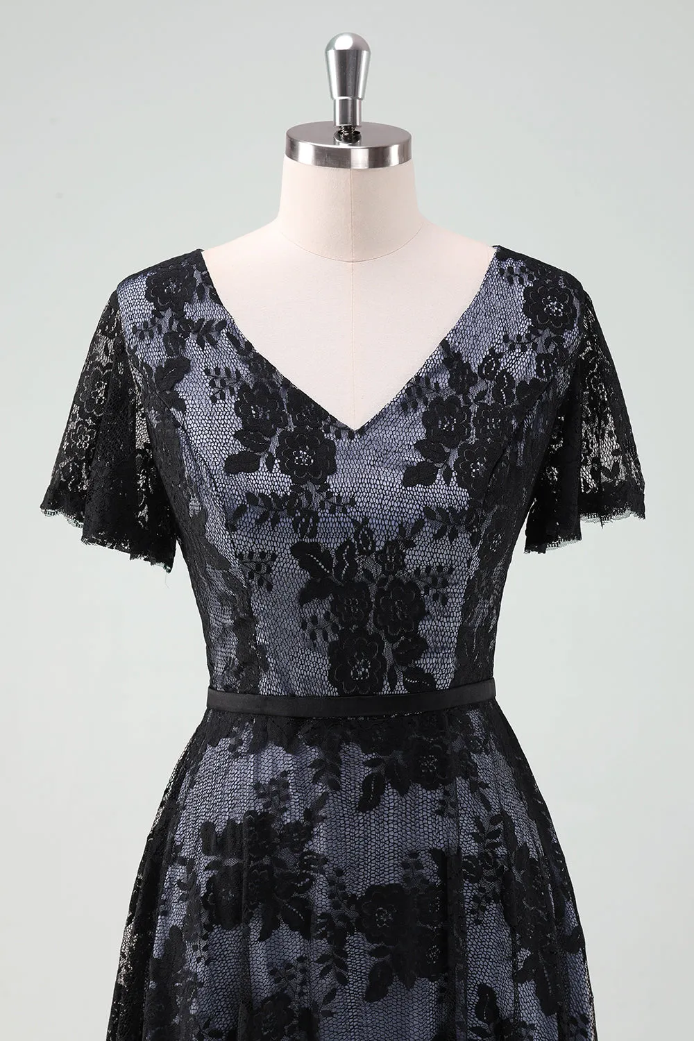 Black Lace A-Line Short Sleeves Midi Choir Dress sold by Zapaka product image thumbnail 5