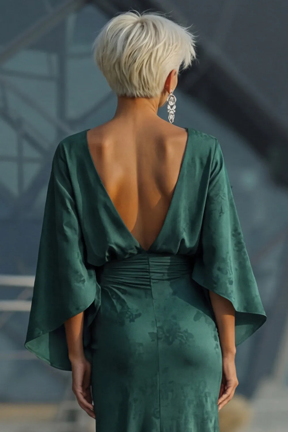 Pine Jacquard Sheath Ruched Mother of the Bride Dress with Half Sleeve sold by Zapaka product image thumbnail 5