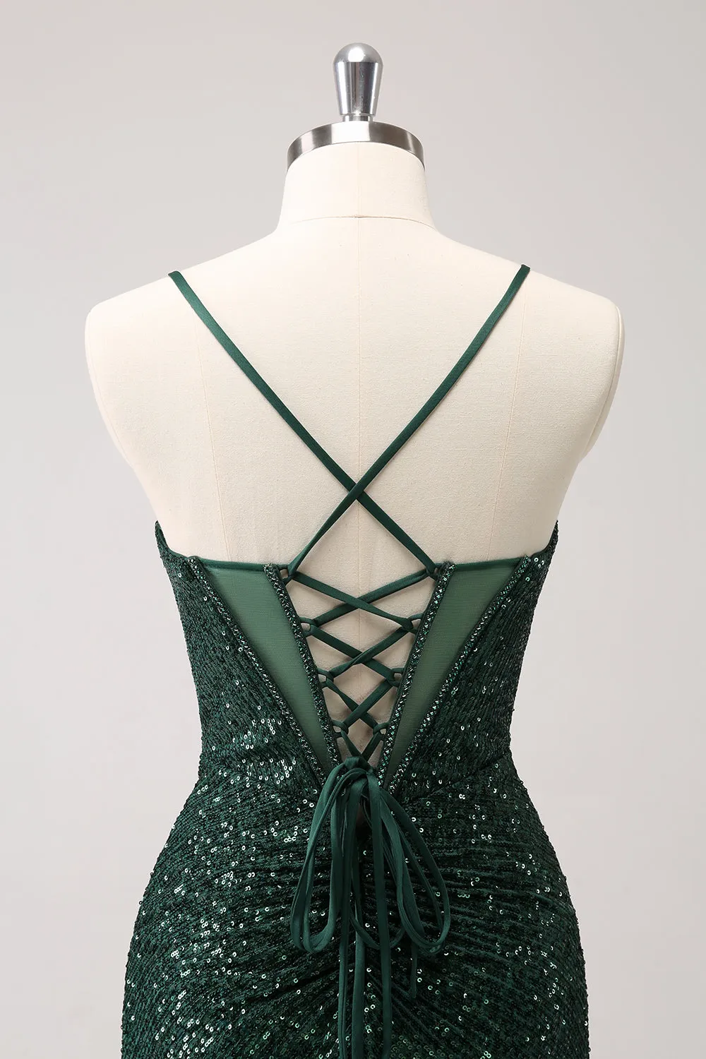 Dark Green Bodycon Spaghetti Straps Corset Short Homecoming Dress with Sequins sold by Zapaka product image thumbnail 5