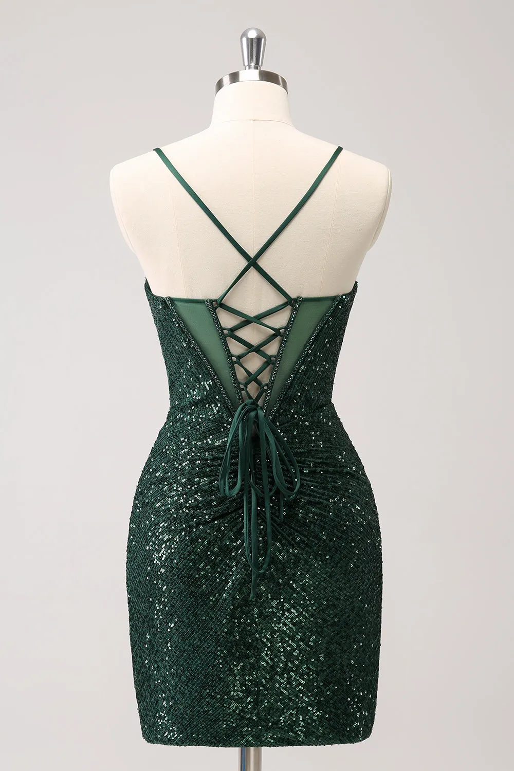 Dark Green Bodycon Spaghetti Straps Corset Short Homecoming Dress with Sequins sold by Zapaka product image thumbnail 2