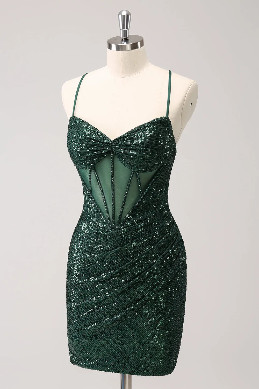 Dark Green Bodycon Spaghetti Straps Corset Short Homecoming Dress with Sequins sold by Zapaka product image thumbnail 3