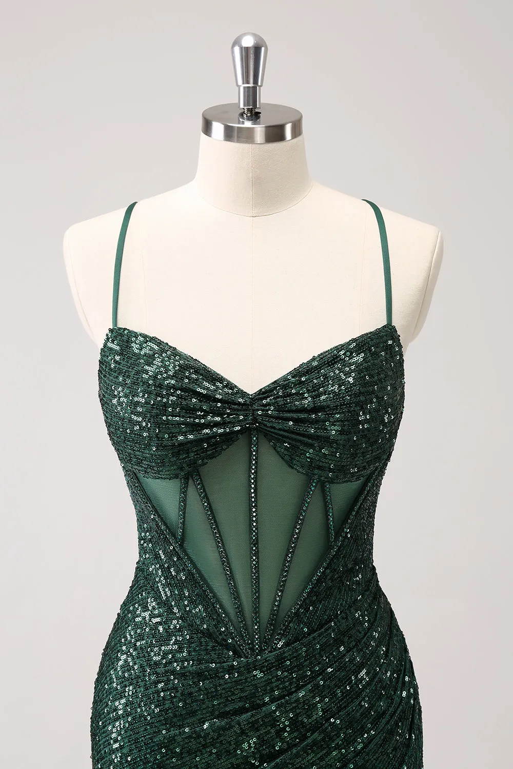 Dark Green Bodycon Spaghetti Straps Corset Short Homecoming Dress with Sequins sold by Zapaka product image thumbnail 4