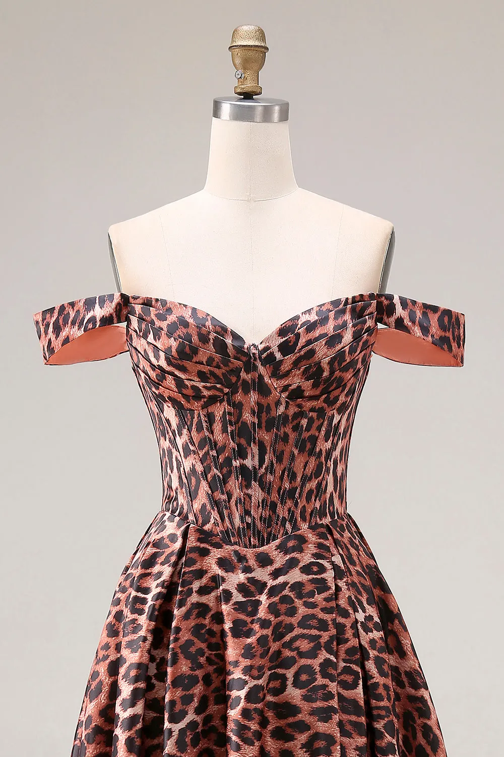 Coffee Leopard A Line Off the Shoulder Long Prom Dress sold by Zapaka product image thumbnail 4