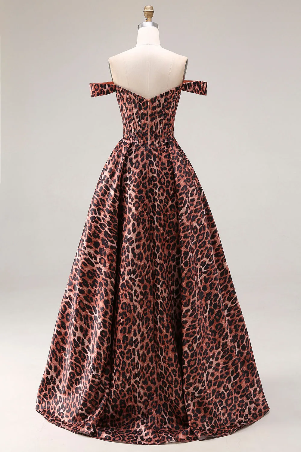 Coffee Leopard A Line Off the Shoulder Long Prom Dress sold by Zapaka product image thumbnail 2