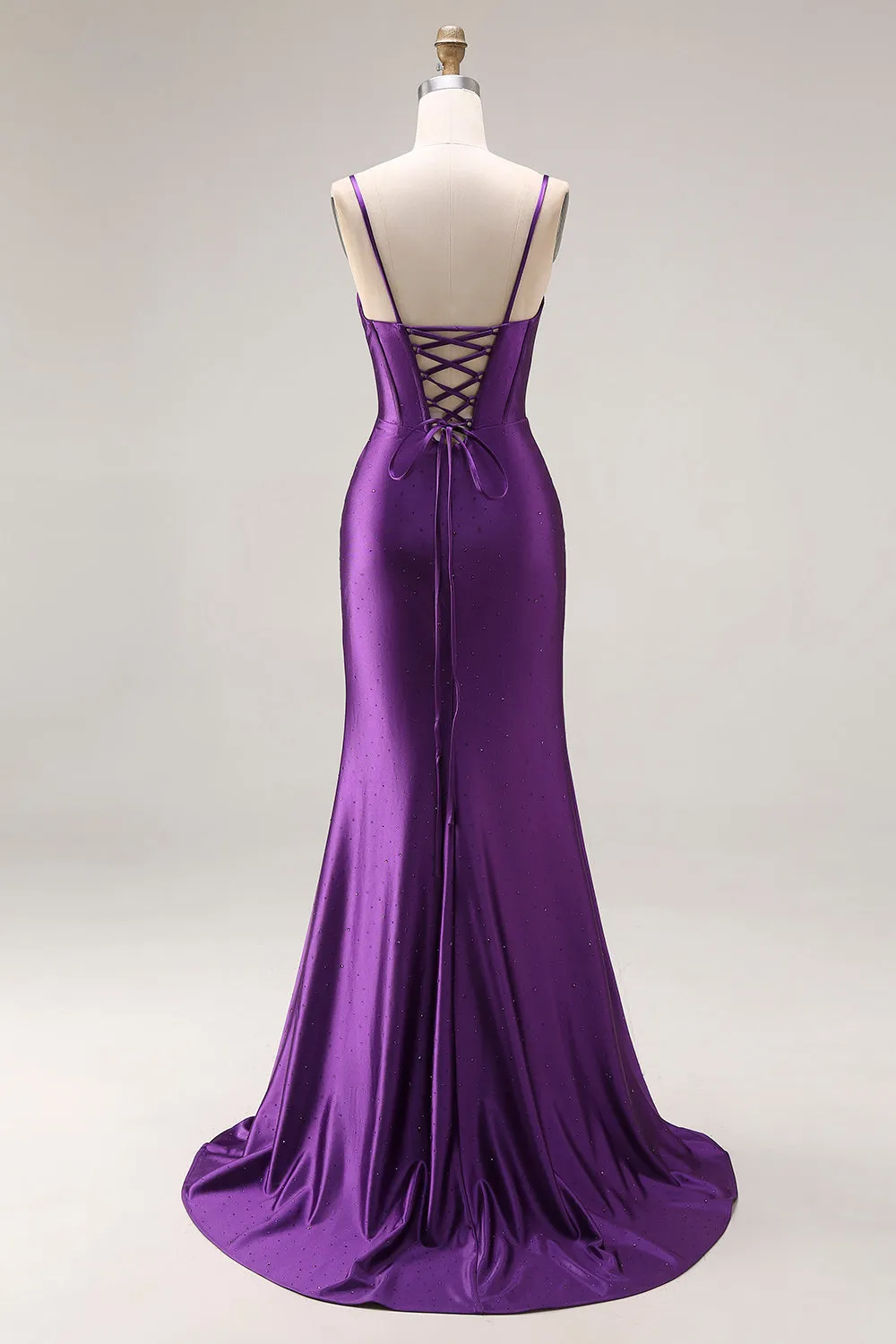 Purple Mermaid Spaghetti Straps Appliqued Long Prom Dress with Slit sold by Zapaka product image thumbnail 2