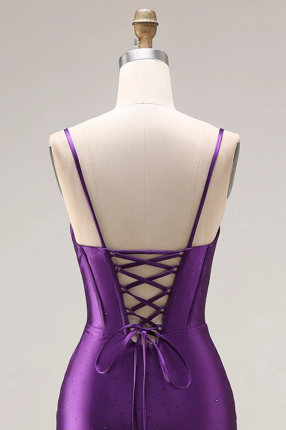 Purple Mermaid Spaghetti Straps Appliqued Long Prom Dress with Slit sold by Zapaka product image thumbnail 5