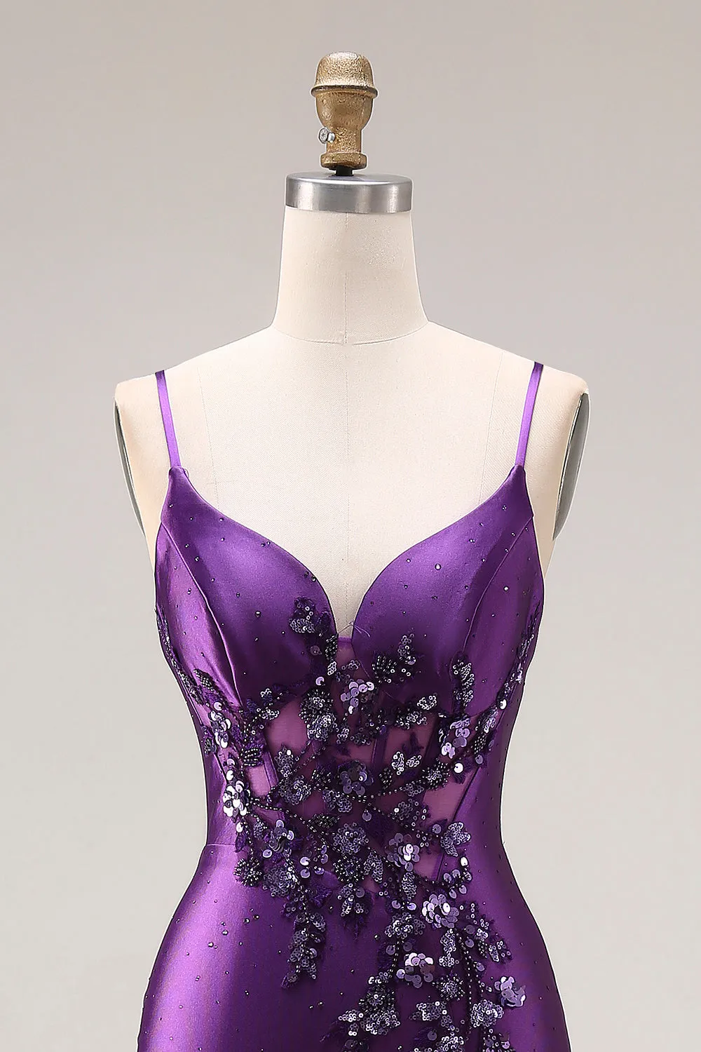 Purple Mermaid Spaghetti Straps Appliqued Long Prom Dress with Slit sold by Zapaka product image thumbnail 4