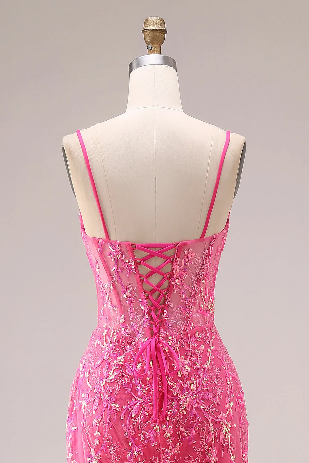 Fuchsia Organza Mermaid Corset Spaghetti Straps Long Prom Dress with Appliques sold by Zapaka product image thumbnail 5