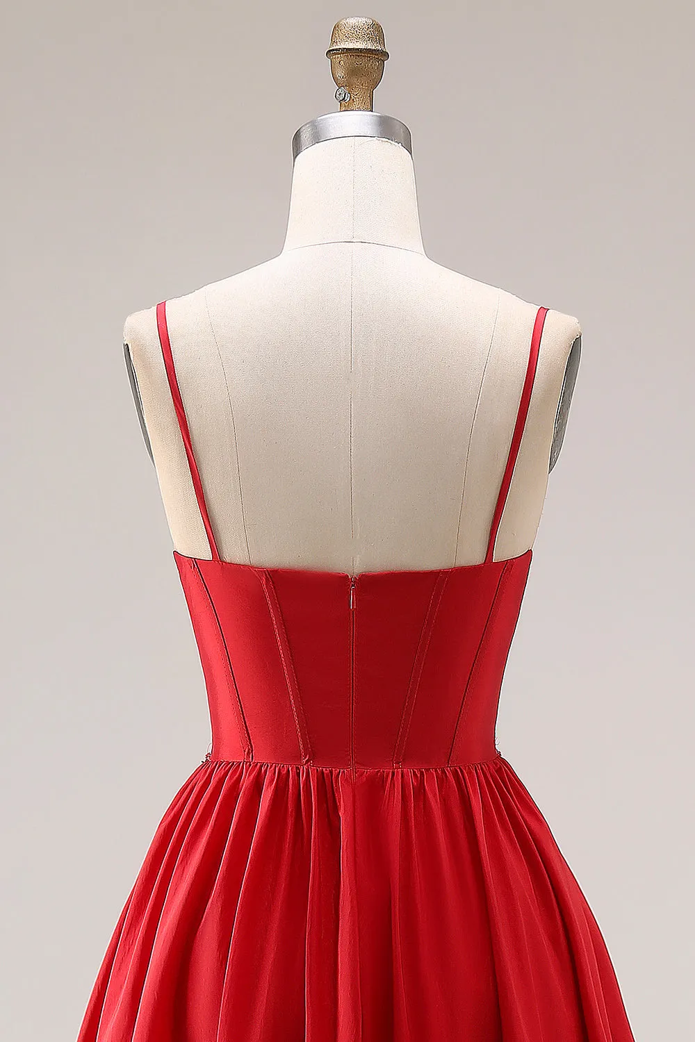 Red A-Line Spaghetti Straps Corset Appliqued Long Prom Dress with Slit sold by Zapaka product image thumbnail 5