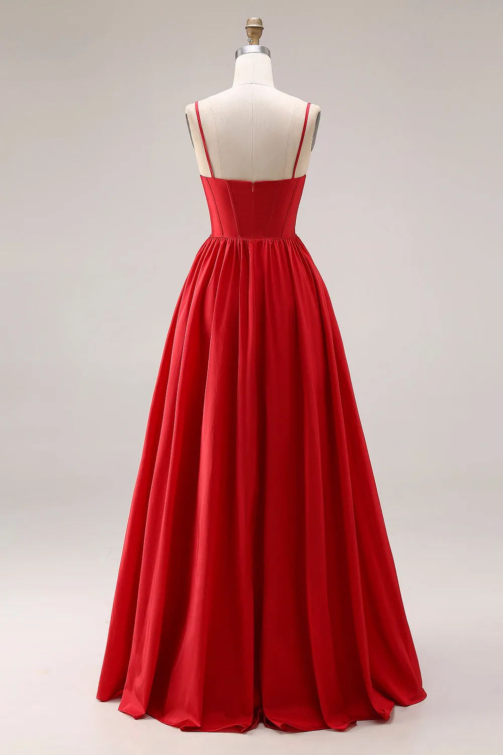 Red A-Line Spaghetti Straps Corset Appliqued Long Prom Dress with Slit sold by Zapaka product image thumbnail 2
