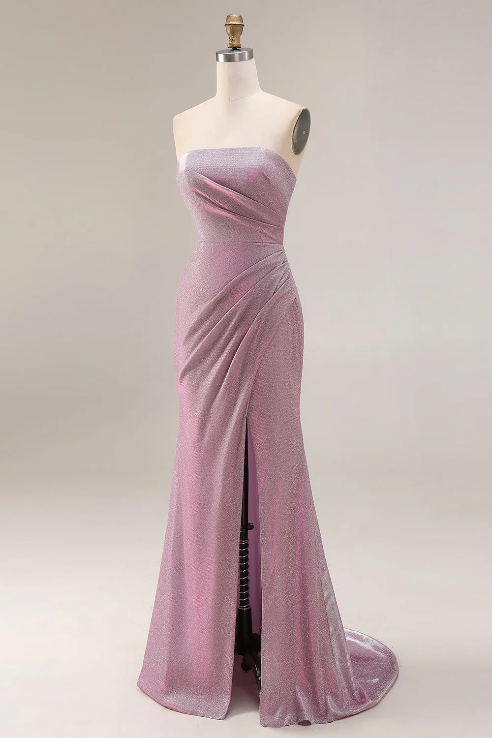Dusty Plum Strapless Mermaid Ruched Long Prom Dress with Slit sold by Zapaka product image thumbnail 3