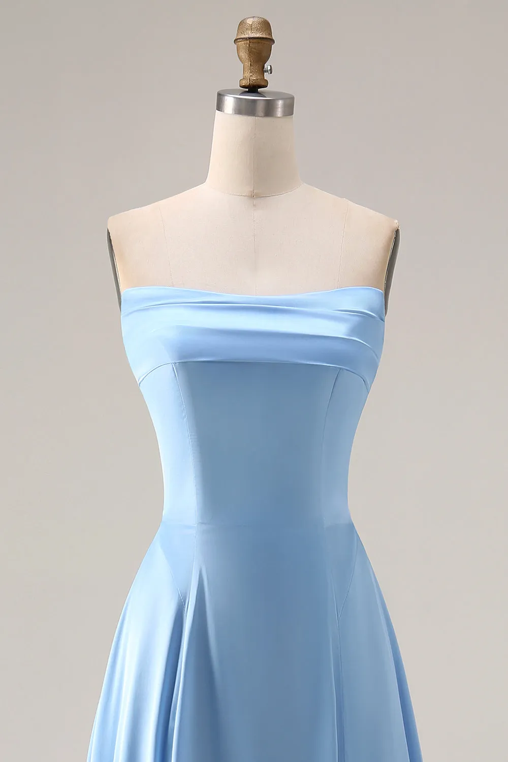 Strapless Blue Satin A-Line Long Bridesmaid Dress sold by Zapaka product image thumbnail 4