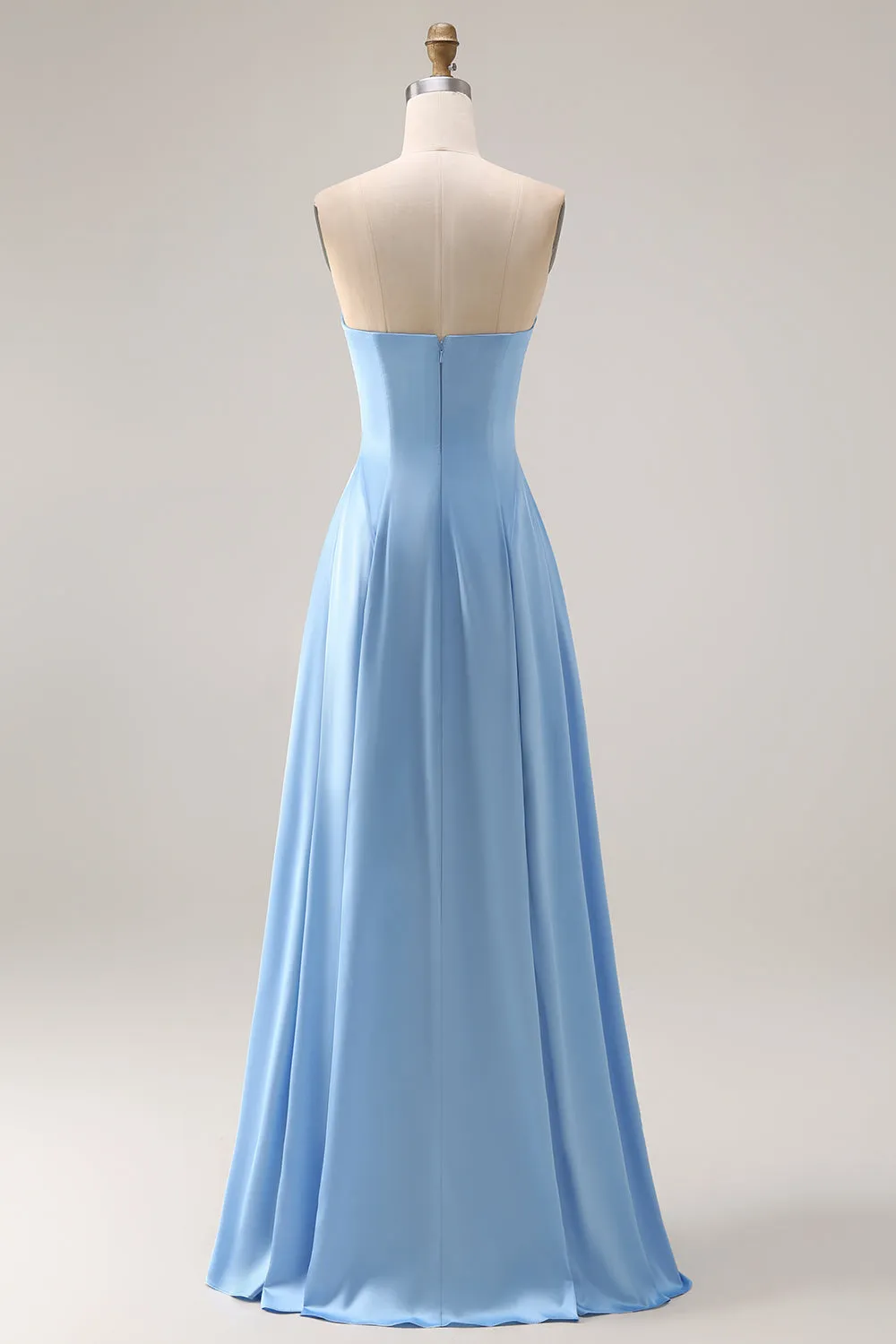 Strapless Blue Satin A-Line Long Bridesmaid Dress sold by Zapaka product image thumbnail 2