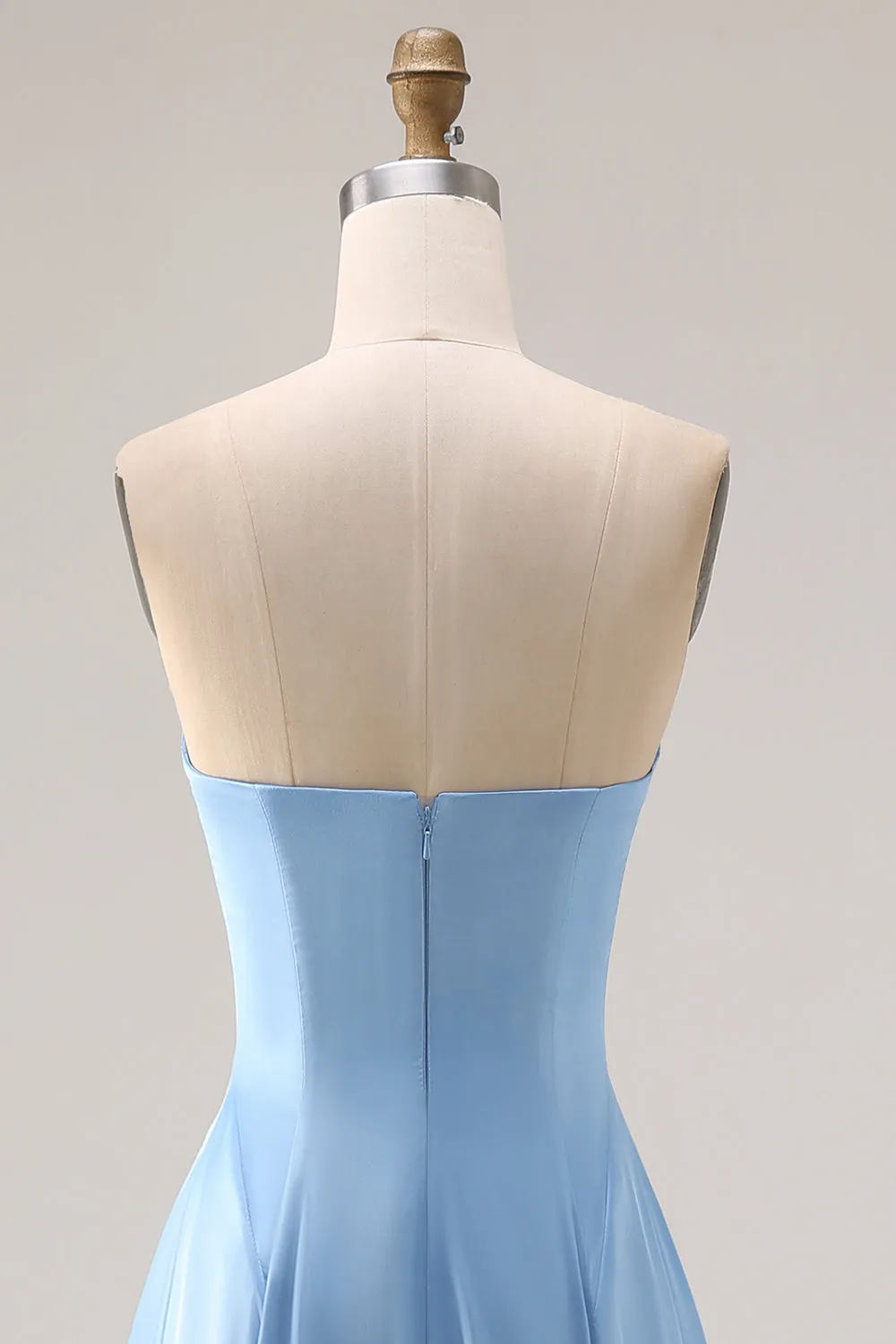 Strapless Blue Satin A-Line Long Bridesmaid Dress sold by Zapaka product image thumbnail 5