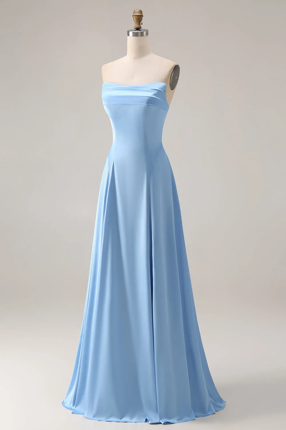 Strapless Blue Satin A-Line Long Bridesmaid Dress sold by Zapaka product image thumbnail 3