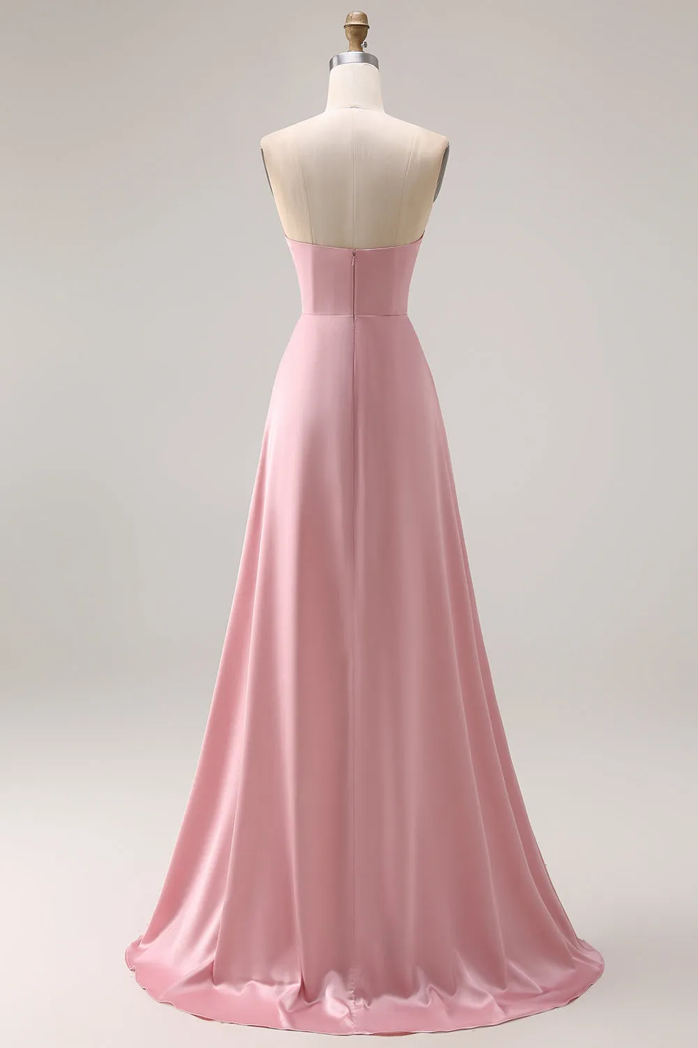 Dusty Rose A-Line Strapless Ruched Satin Long Bridesmaid Dress sold by Zapaka product image thumbnail 2