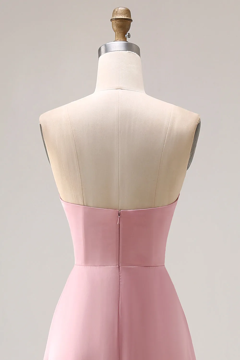 Dusty Rose A-Line Strapless Ruched Satin Long Bridesmaid Dress sold by Zapaka product image thumbnail 5