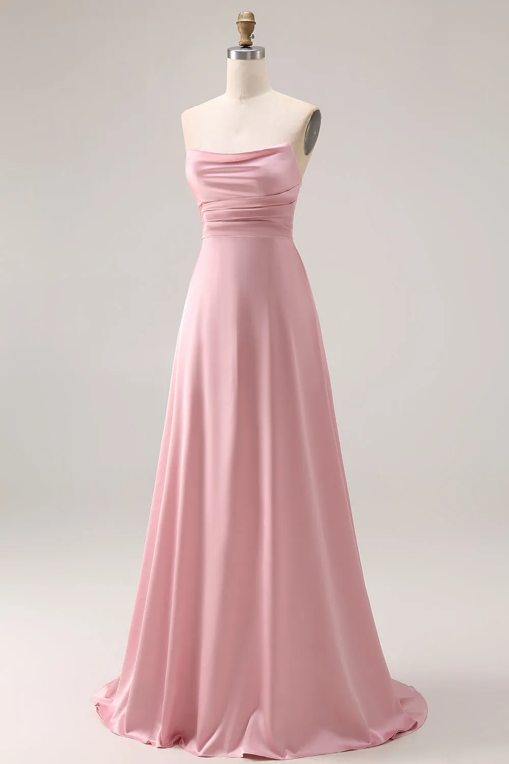 Dusty Rose A-Line Strapless Ruched Satin Long Bridesmaid Dress sold by Zapaka product image thumbnail 3
