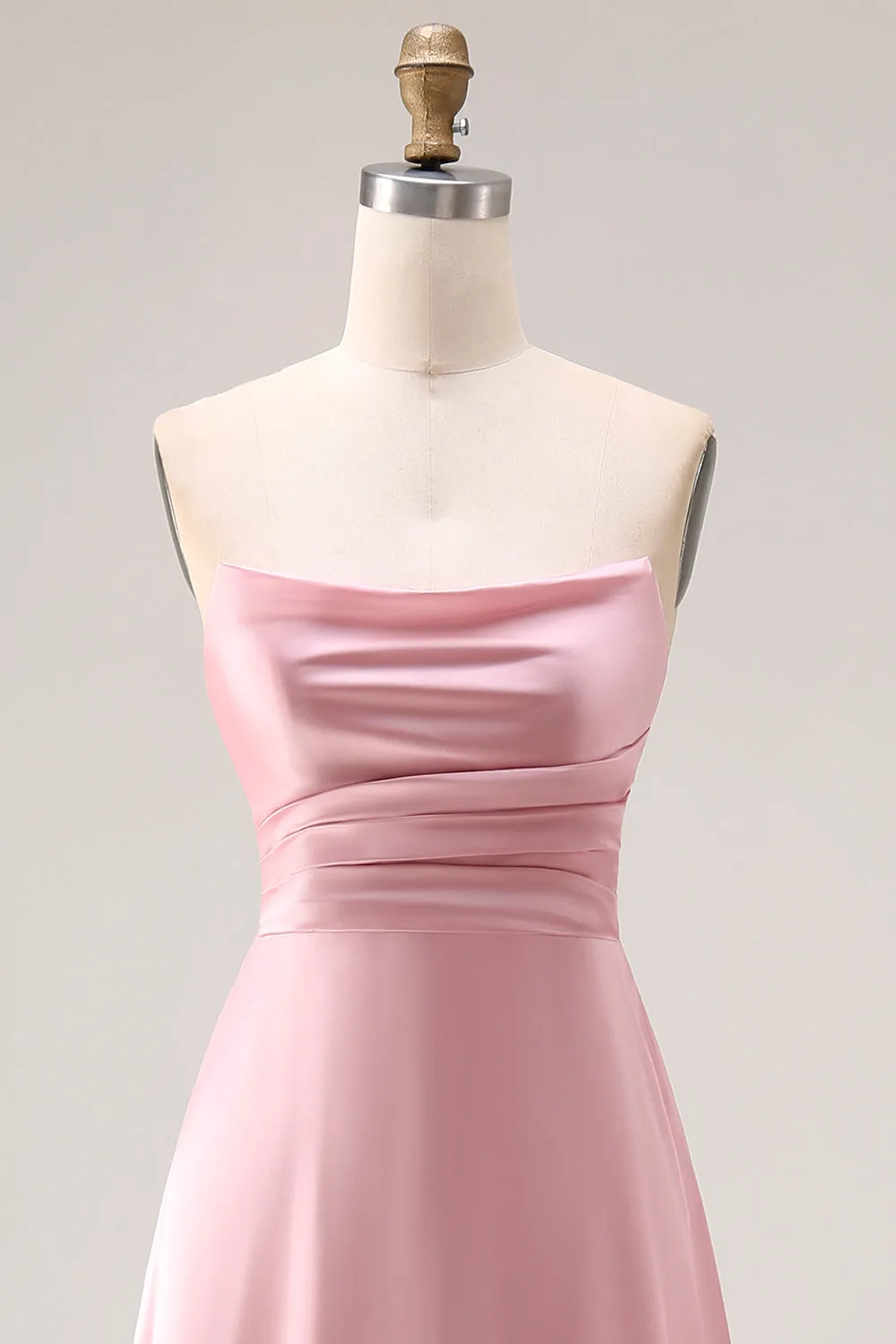 Dusty Rose A-Line Strapless Ruched Satin Long Bridesmaid Dress sold by Zapaka product image thumbnail 4
