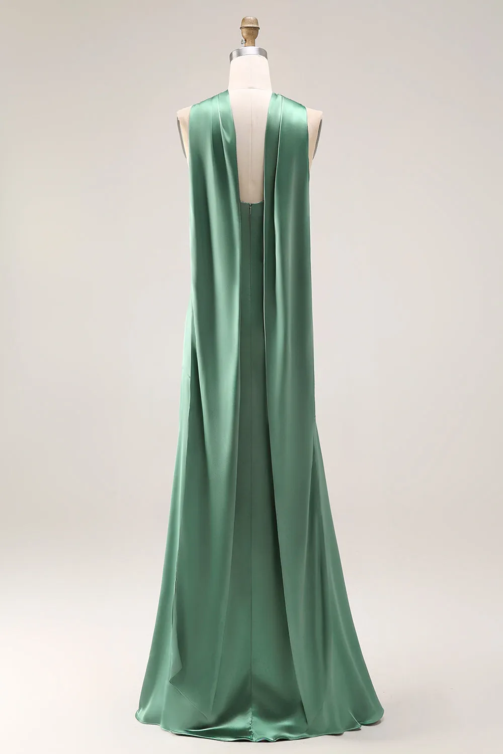 Halter Green Mermaid Long Satin Bridesmaid Dress with Slit sold by Zapaka product image thumbnail 2