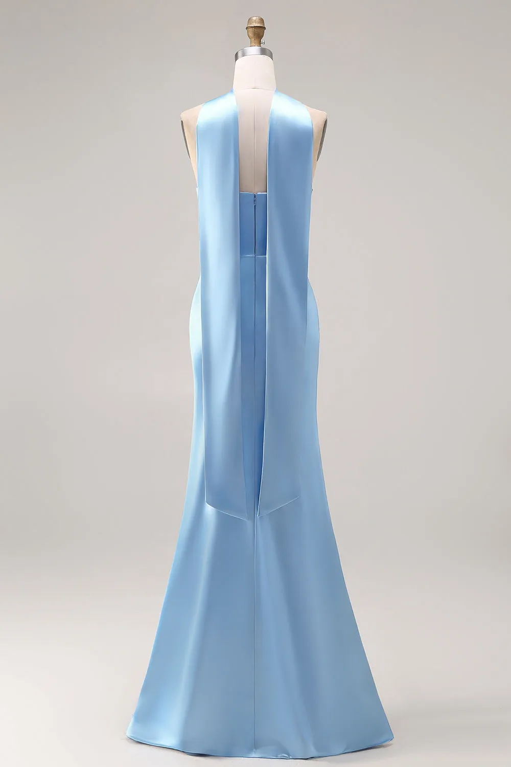 Blue Mermaid Strapless Side Slit Long Bridesmaid Dress with a Neck Scarf sold by Zapaka product image thumbnail 2