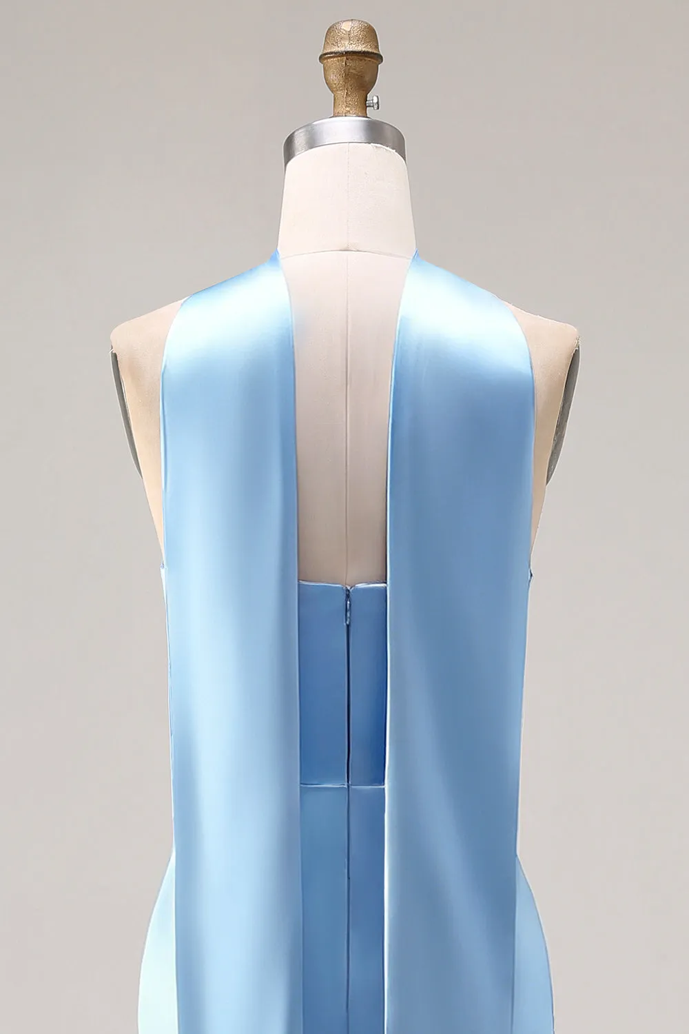 Blue Mermaid Strapless Side Slit Long Bridesmaid Dress with a Neck Scarf sold by Zapaka product image thumbnail 5