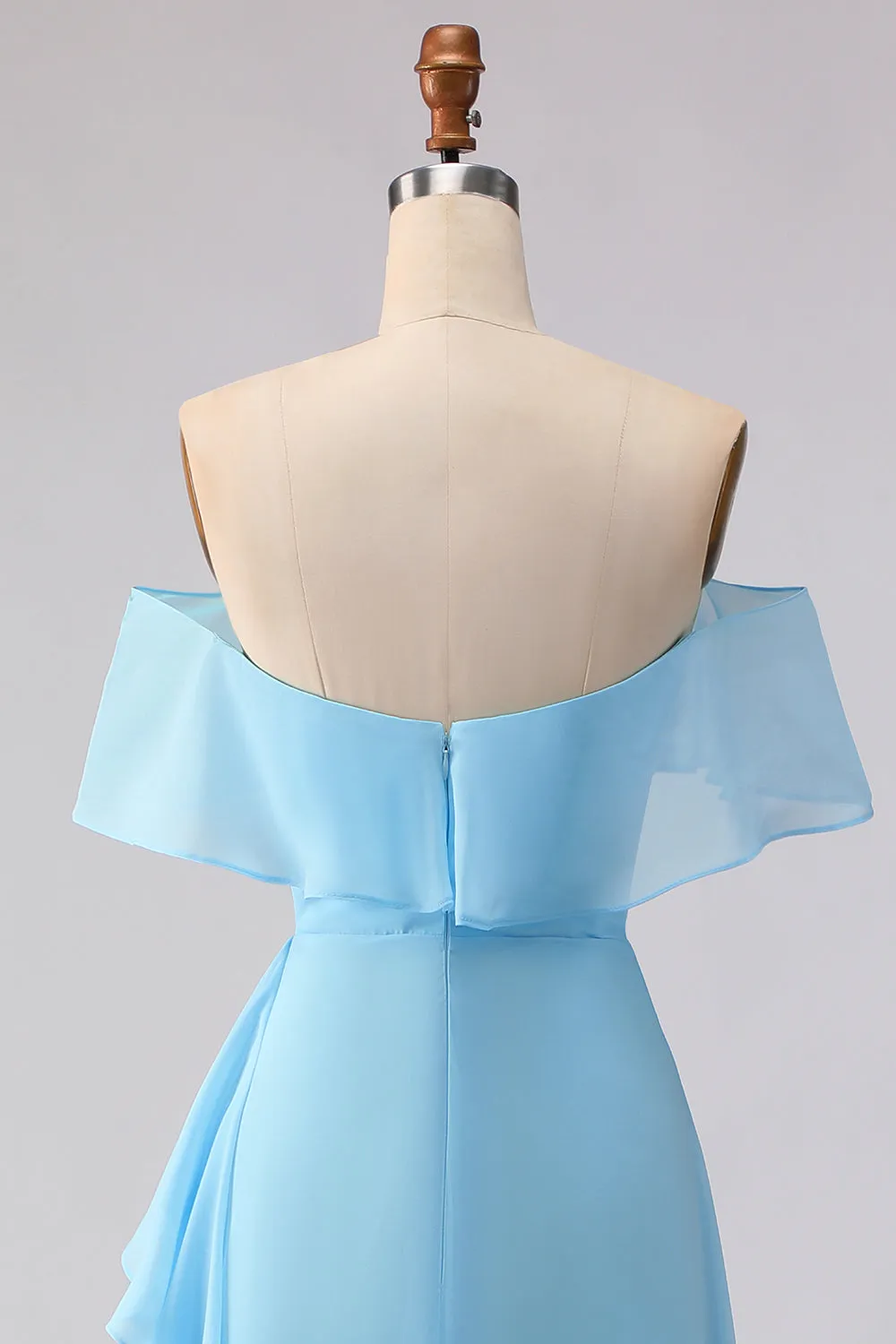 Off The Shoulder Blue A-Line Ruffled Chiffon Long Bridesmaid Dress sold by Zapaka product image thumbnail 5